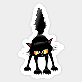 Funny Fierce Black Cat Cartoon Sticker